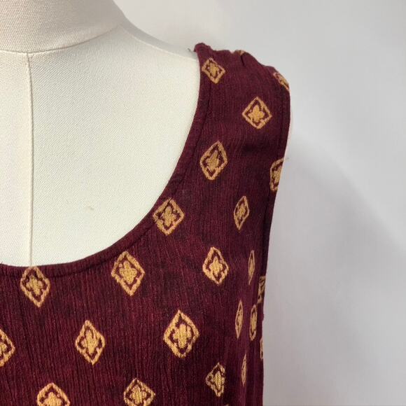 Vintage Rabbit Rabbit Rabbit Rayon Slip Dress Womens M USA Made Maroon Gold - Picture 5 of 15